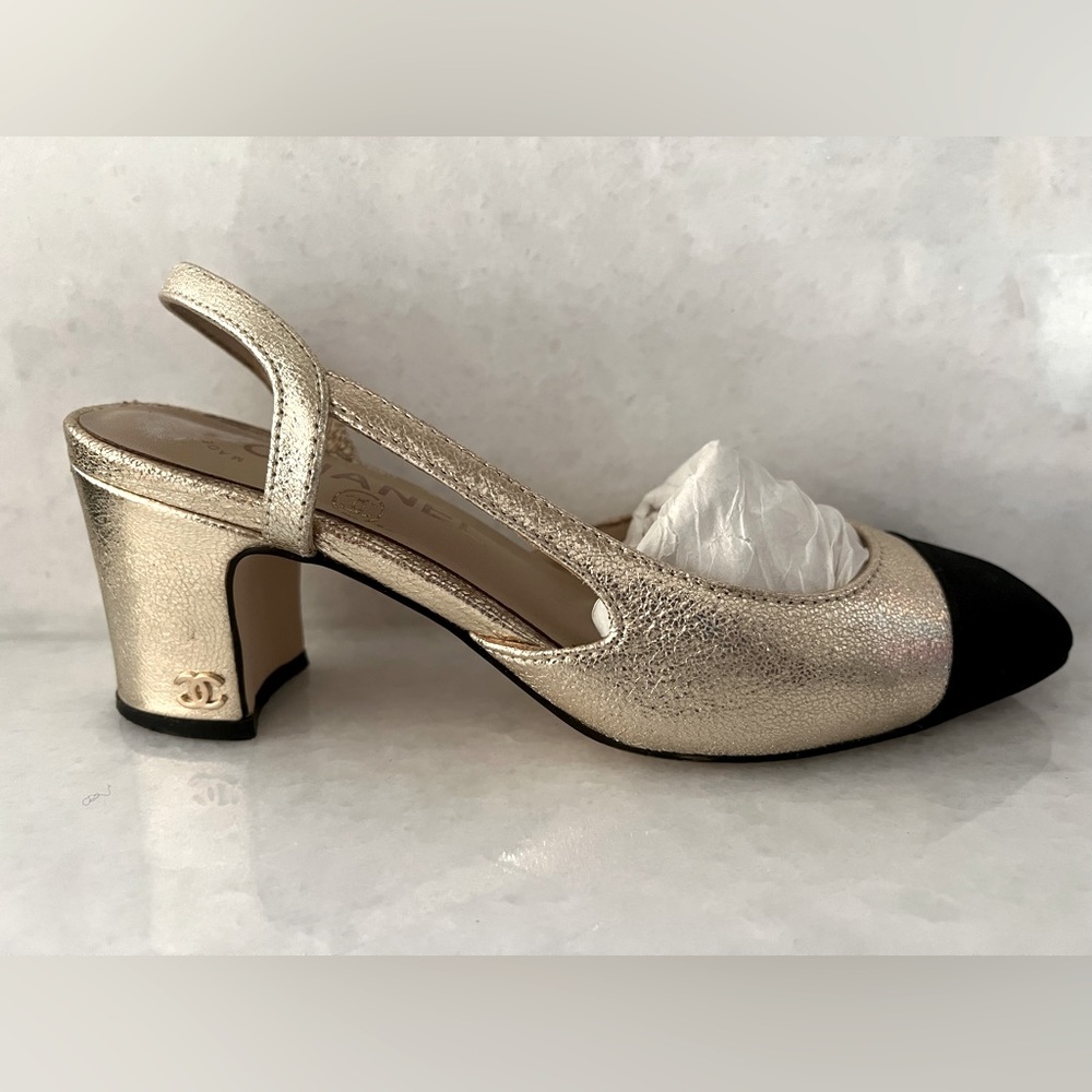 Authentic Gold CHANEL Slingbacks